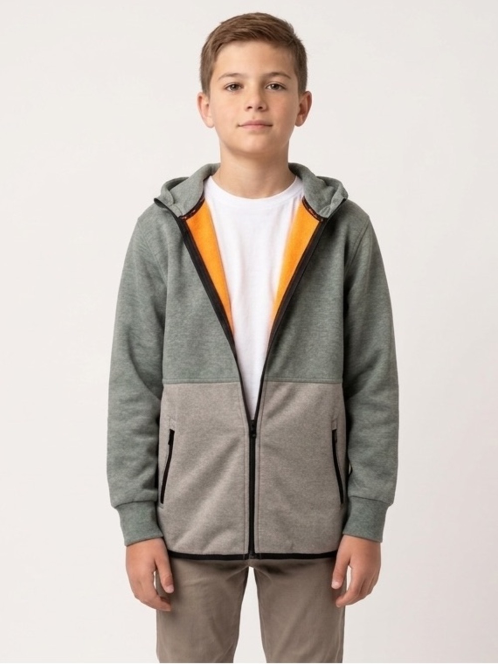 EUC Rip Curl Boys Full Zip Hoodie Size 12 Gray Green Surf Skate Fleece Comfy